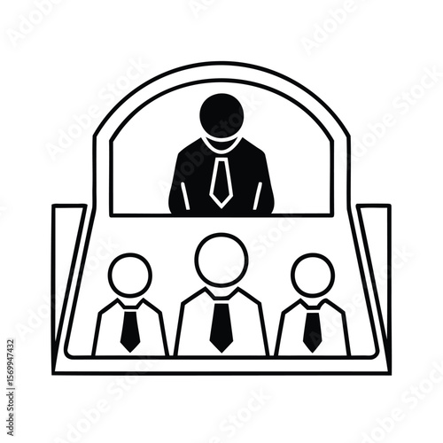 A meeting with three attendees one presenter at a table presentation business