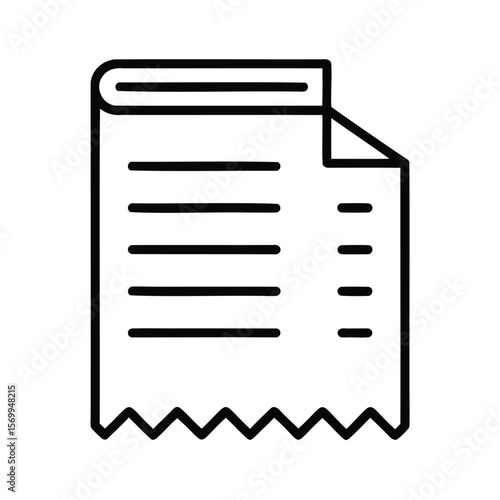 Receipt icon with horizontal lines zig zag edge on bill document