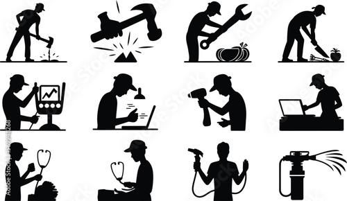  Diverse Occupations and Tools Silhouettes