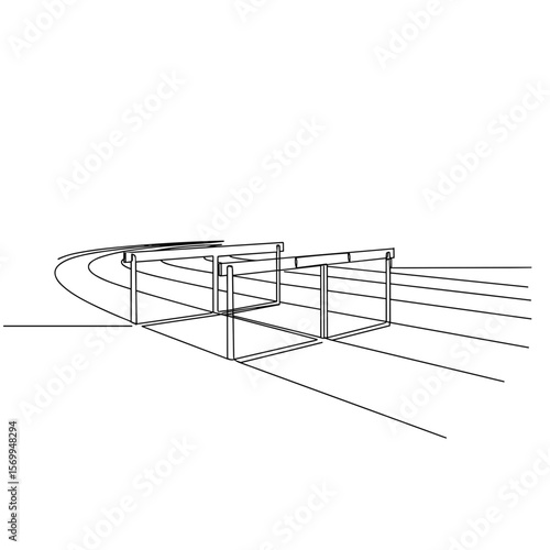 Empty hurdles on red track in minimalist line art style  