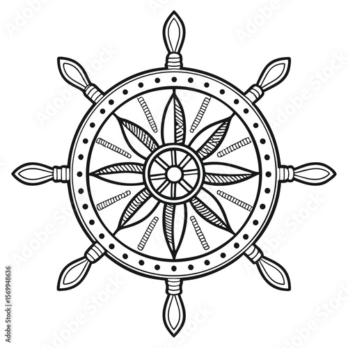 Tattoo-Style Dotwork Mandalas with Stippling and Radial Symmetry EPS boat steering rudder 