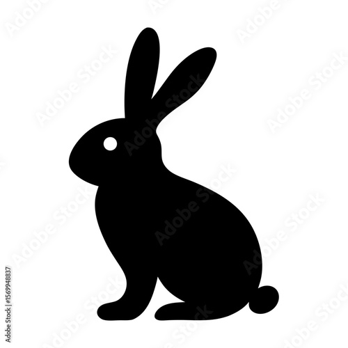 A stark black and white silhouette of a rabbit on a white background