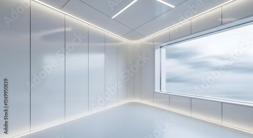 Minimalist Futuristic White Interior Background - Sleek, Clean Sci-Fi Room with Abstract Architecture and Soft Ambient Lighting.