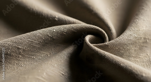 Macro Photo of Natural Linen Fabric Texture - Organic Beige Textile Background with Detailed Weave and Soft Wrinkles.