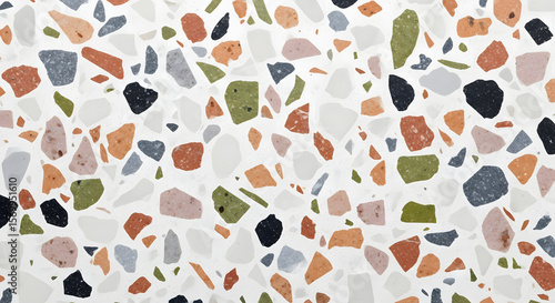 Modern Terrazzo Texture Background - Polished Stone Surface with Colorful Aggregate Chips for Stylish Designs.