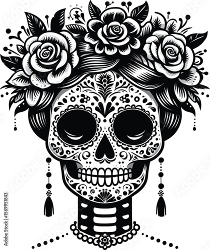 Vector Clipart of a Catrina in Day of the Dead Style with Clean White Background