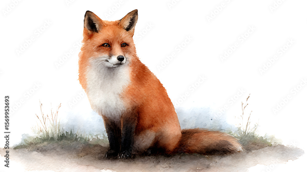 Obraz premium Beautiful stock illustration with hand drawn watercolor wild fox animal. 22523906 1