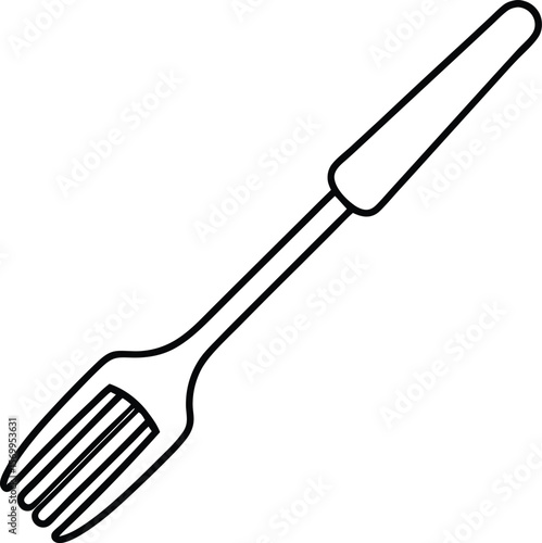 Fork Icon: A simple yet elegant line drawing showcases a sleek fork, embodying the essence of dining. This minimalistic illustration emphasizes the utensil's tines and handle, conveying clarity.