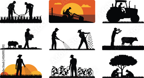 Agricultural Work and Farming Silhouettes