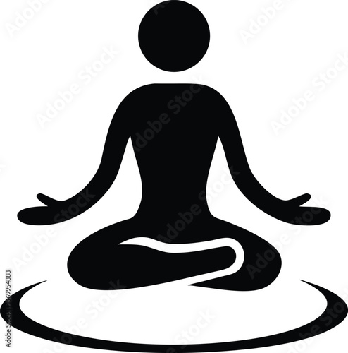 Black Silhouette Person Meditating Lotus Position Simple Icon Yoga Wellness meditation pose