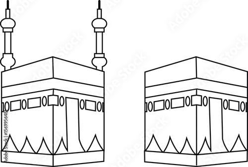Holy Kaaba in Mecca Saudi Arabia, Hand drawn sketch vector illustration. Panoramic of Kaaba for hajj steps in Al-Haram Mosque symbol collection isolated on transparent background. Creative design.