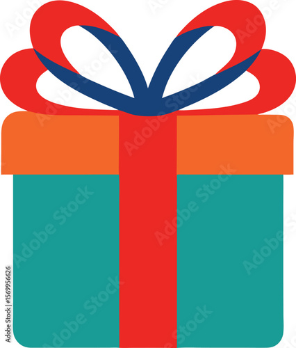 Gift Box: A vibrantly colored gift box with a red ribbon tied elegantly, symbolizing generosity and the joy of giving. A symbolic representation of giving.