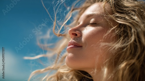 Toma cercana de la piel y el pelo de una bella mujer europea, concepto de belleza femenina