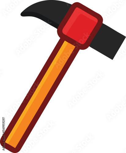 Pickaxe Illustration: A close-up illustration showcasing a pickaxe, a symbol of labor, construction, and mining. The image features a wooden handle, a sharp black head and a red head.