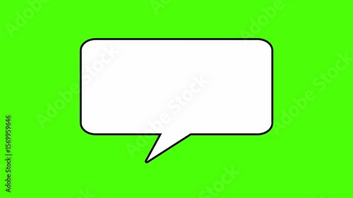 Animated white outlined speech bubble in the shape of a rectangle with rounded edges, chat balloon icon. Pictogram, web site, banner. Chroma key, green screen background.