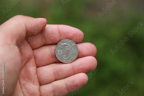Israeli change coin on wooden table