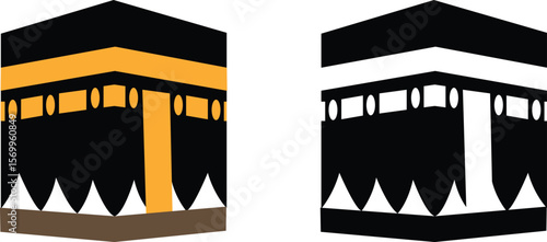 Holy Kaaba in Mecca Saudi Arabia, Hand drawn sketch vector illustration. Panoramic of Kaaba for hajj steps in Al-Haram Mosque symbol collection isolated on transparent background. Creative design.