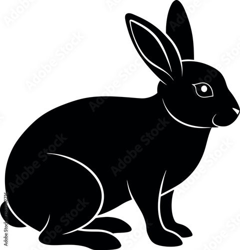 A Stylized Black Rabbit Silhouette Facing Right With Its Ears Perked Up