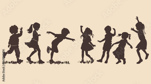 set of The silhouette of the children's play. Vector illustration