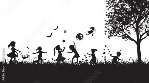 set of The silhouette of the children's play. Vector illustration