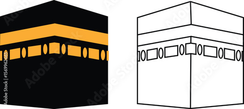 Holy Kaaba in Mecca Saudi Arabia, Hand drawn sketch vector illustration. Panoramic of Kaaba for hajj steps in Al-Haram Mosque symbol collection isolated on transparent background. Creative design.