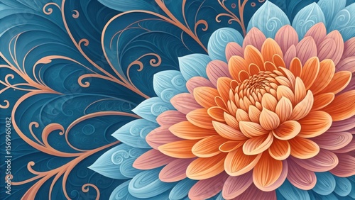 Vibrant floral bloom with swirling patterns floral illustration abstract