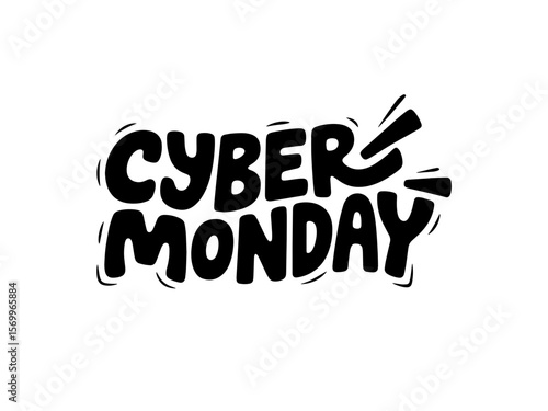 CYBER MONDAY Hand-drawn Style text Graphic black silhouette vector, Simple silhouette Design vector icon with Transparent background. A bold, stylized font text, Perfect for Sales Promotions