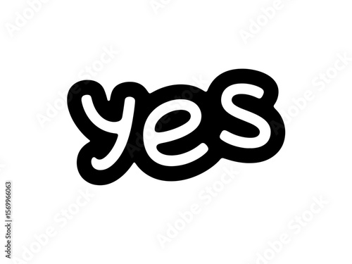 YES Hand-drawn Style text Graphic black silhouette vector, Simple silhouette Design vector icon with Transparent background. A bold, stylized font text.