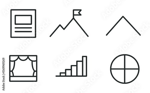 Storytelling Structure Icons. Outline vector icons of storytelling structure: exposition box, rising action,