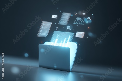 Documentos y archivos en una carpeta cibernética o informática