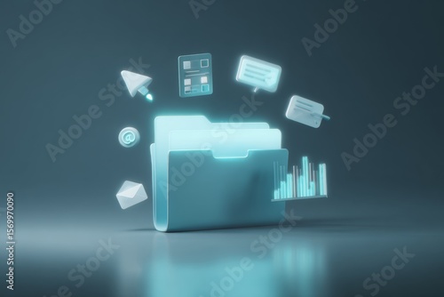 Documentos y archivos en una carpeta cibernética o informática