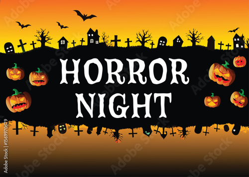 Spooky Halloween night with scary pumpkins, bats, and a dark, eerie tree silhouette – a perfect vector illustration for an October holiday celebration card