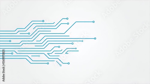 Animated Blue Circuit Board Lines Expanding Across White Background