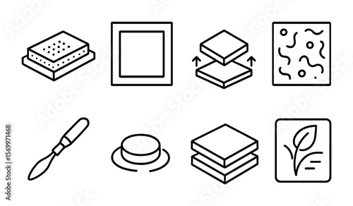 Dimensional Art Icons. Outline vector icons of dimensional art techniques: foam base, shadow frame, raised