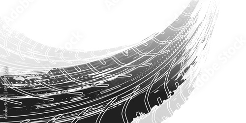 Detail black tire tracks on white, vector illustration