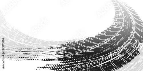 Detail black tire tracks on white, vector illustration
