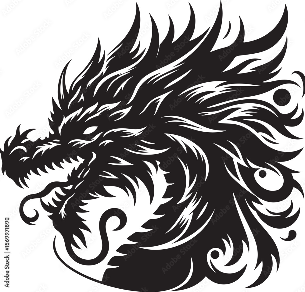 Fototapeta premium a silhouette dragon face vector
