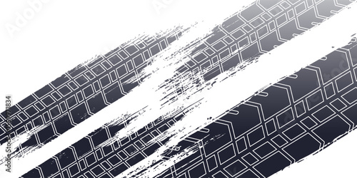 Detail black tire tracks on white, vector illustration