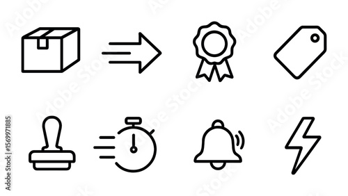 Express Shipping Icons. Outline vector icons of express shipping services: express box, fast delivery arrow,