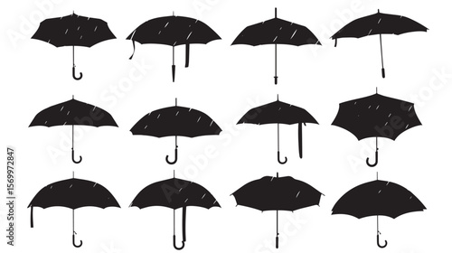 set of umbrellas isolated black vector illustration silhouette , black silhouettes isolated on white background