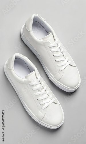 Wallpaper Mural White Sneakers Flat Lay on Soft Grey Background
 Torontodigital.ca