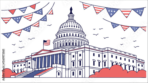Detailed illustration of the united states capitol building with decorative elements