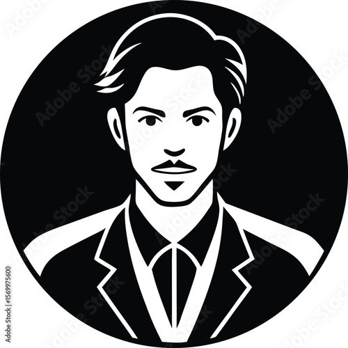 Sophisticated Portrait of a Man: A refined depiction of a man, presented in an elegant, simplified style that emphasizes poise and refinement.