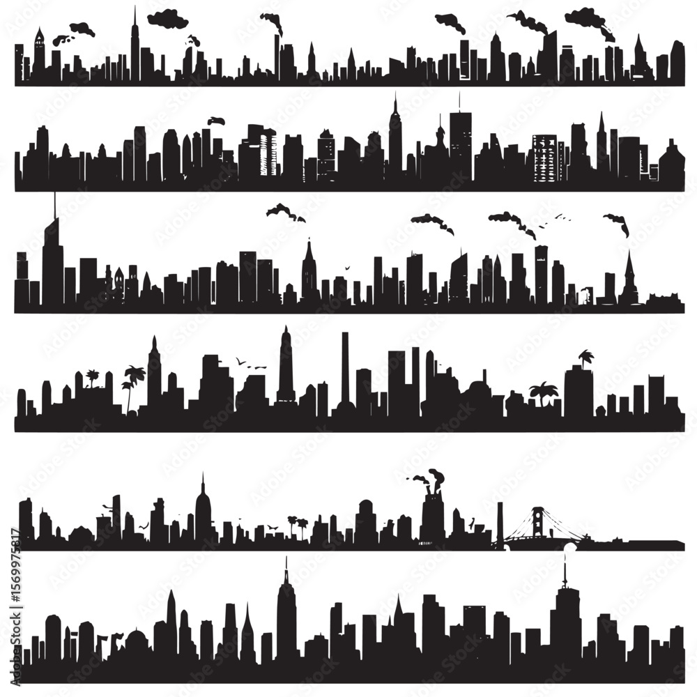 Fototapeta premium Set of vector cities silhouette