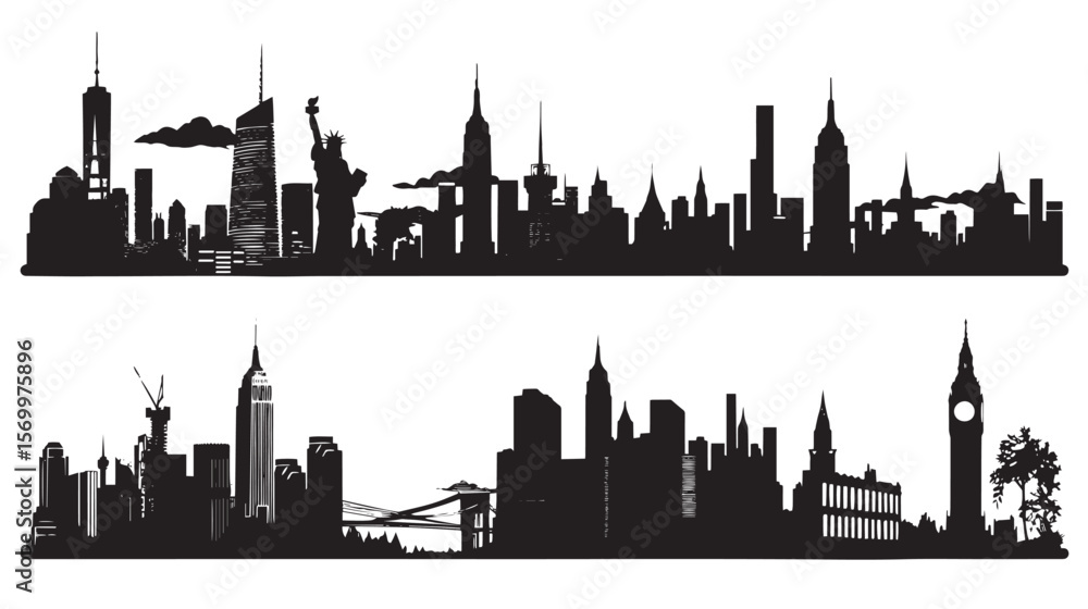 Set of vector cities silhouette Set of vector cities silhouette