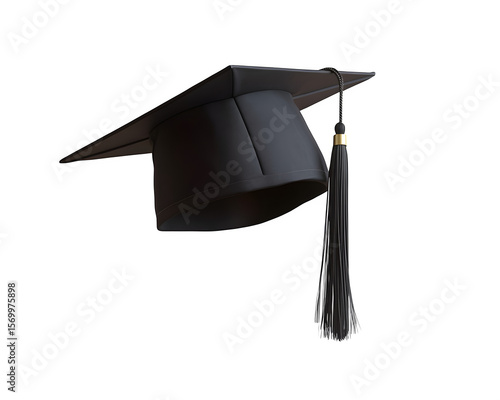 realistic school graduation cap mockup, angled view with a tassel, isolated on transparent background