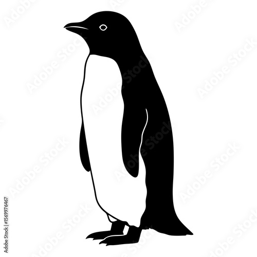 Simple Penguin Silhouette Flat Design Vector Illustration - Black and White Polar Bird Graphic