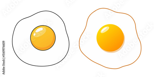 Delicious Fried Eggs Sunny Side Up Vector Illustration Set - Breakfast Food Graphic