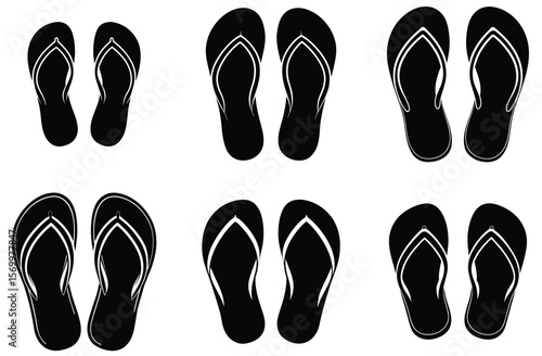 Black flip flops with white trim on white background sandals footwear