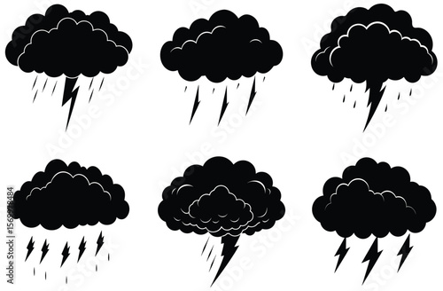 Black storm clouds with lightning and rain weather